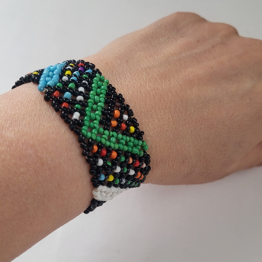 Handcrafted Black & Green Seed Bead Bracelet